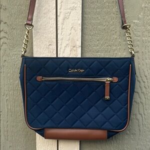 Calvin Klein Quilted Crossbody Bag in Navy and Brown